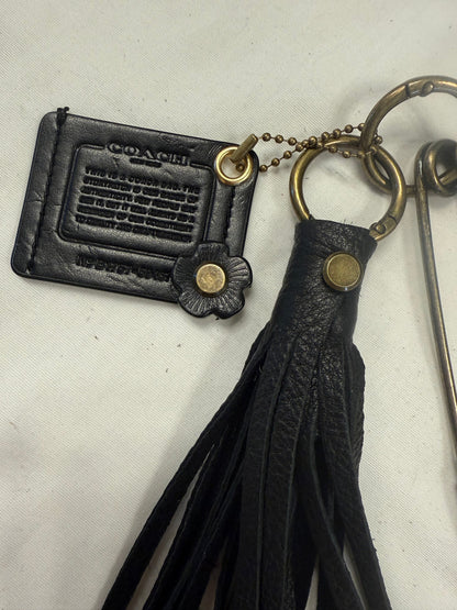 Upcrafted Coach Storypatch & Tea Rose Bag Charm – Repurposed Coach Creed Patch – Black Leather Tassel – Antique Brass Hardware – One of a Kind