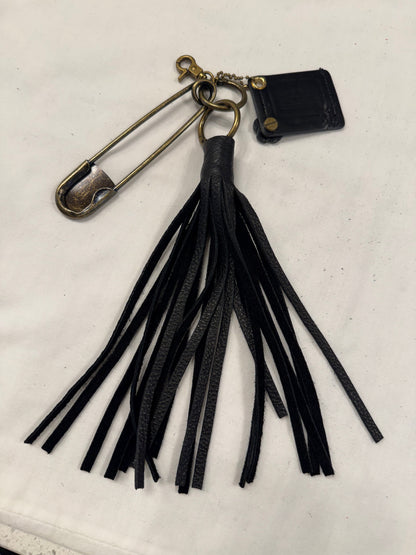 Upcrafted Coach Storypatch & Tea Rose Bag Charm – Repurposed Coach Creed Patch – Black Leather Tassel – Antique Brass Hardware – One of a Kind