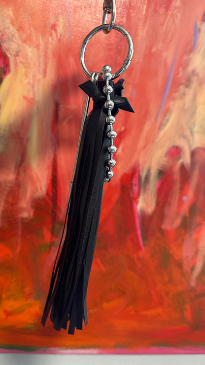 Skull with Red Bandana Pin Vegan Black Tassel Bag Charm Cluster Silver Tone Hardware