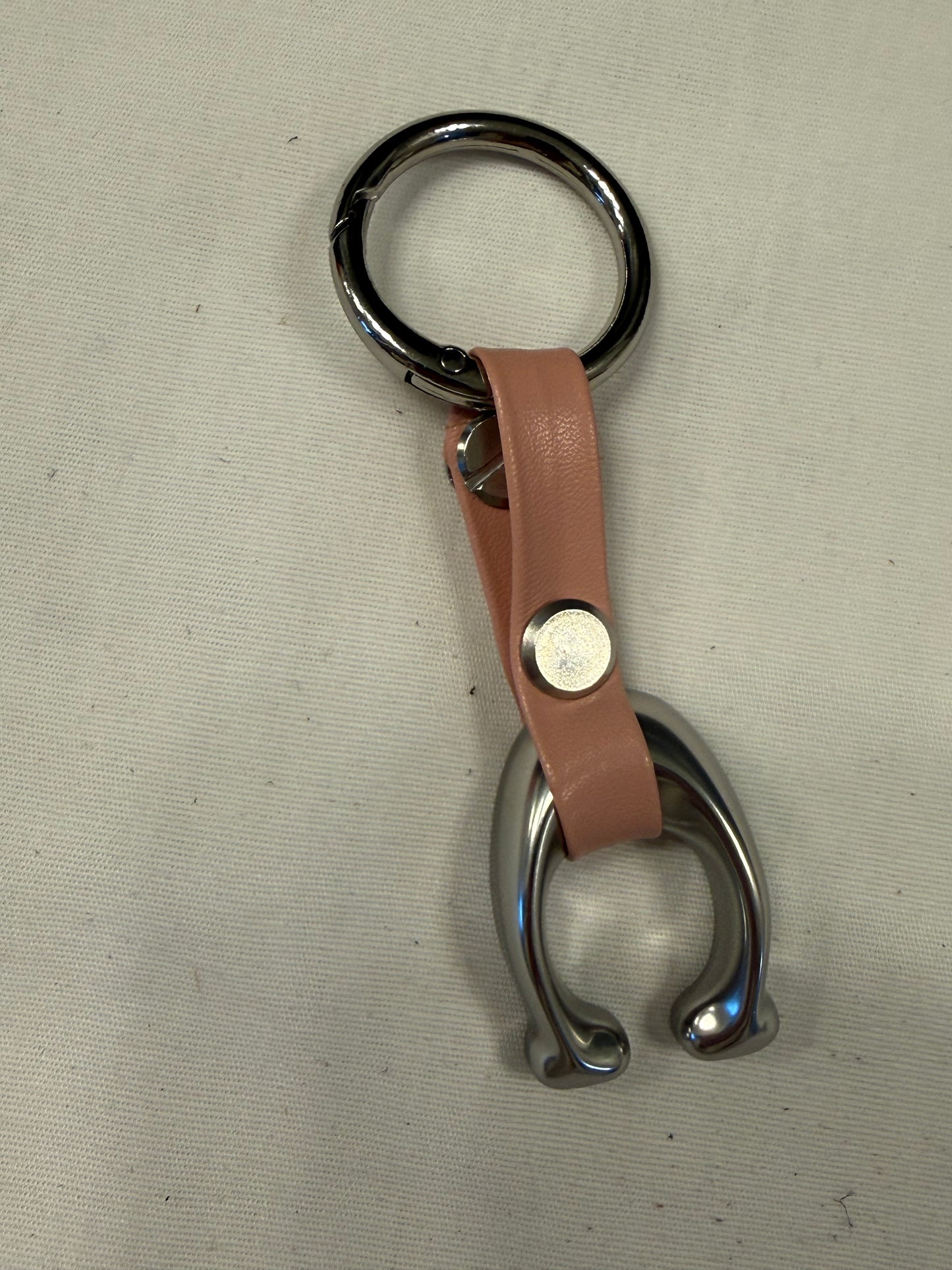 Upcrafted Coach Silver Tone "C" Bag Charm & Keychain – Repurposed Coach Tic Tac Toe Piece – Dusty Pink Faux Leather Strap