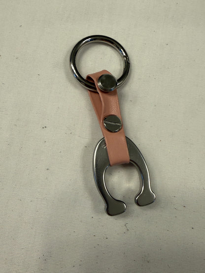 Upcrafted Coach Silver Tone "C" Bag Charm & Keychain – Repurposed Coach Tic Tac Toe Piece – Dusty Pink Faux Leather Strap