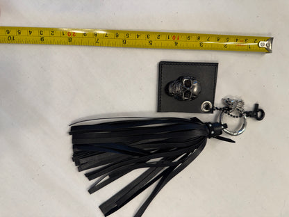 Repurposed Coach Tic Tac Toe Leather Board Square, Skull Charm, and Tassel Bag Charm Cluster