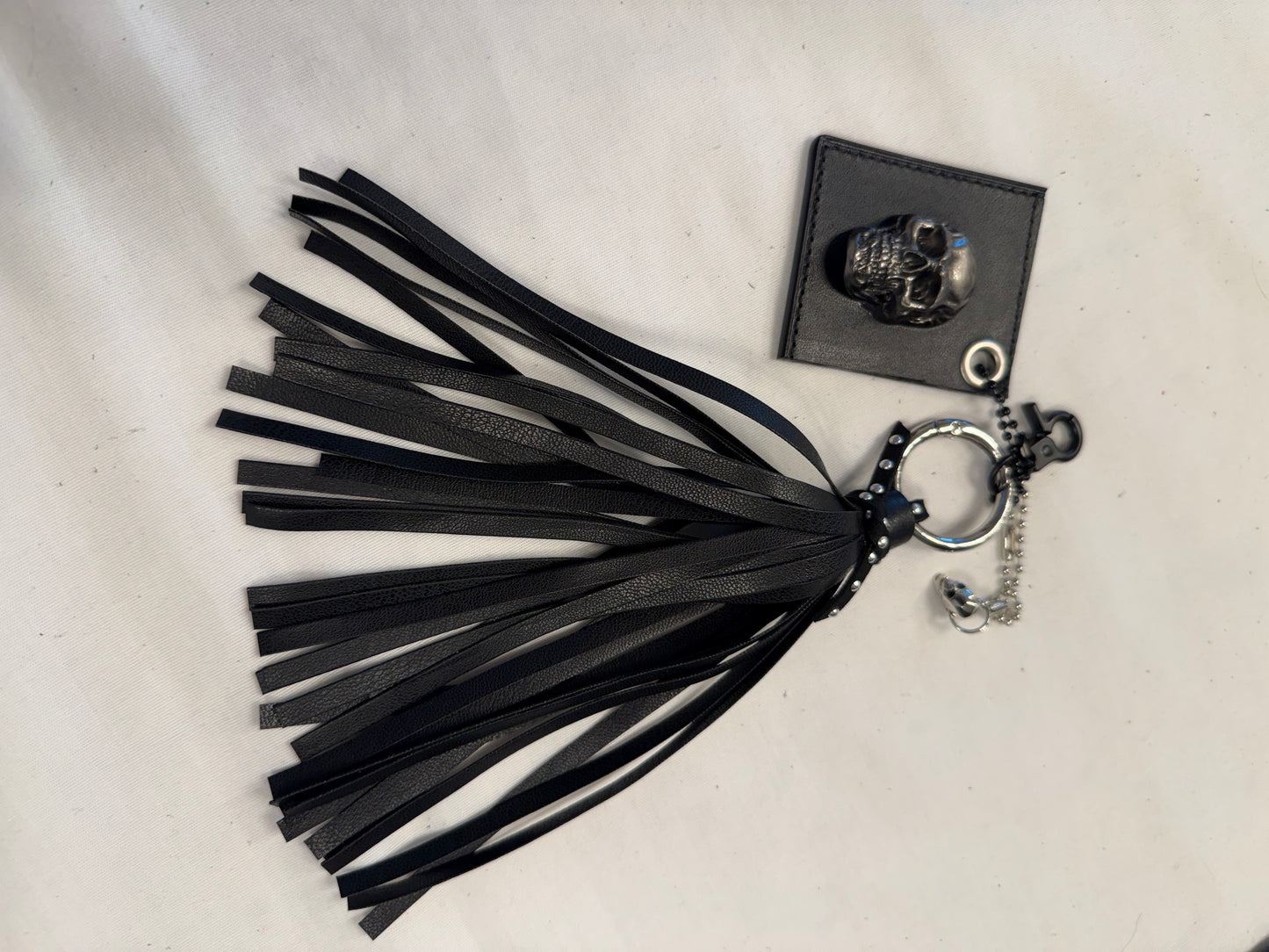 Repurposed Coach Tic Tac Toe Leather Board Square, Skull Charm, and Tassel Bag Charm Cluster