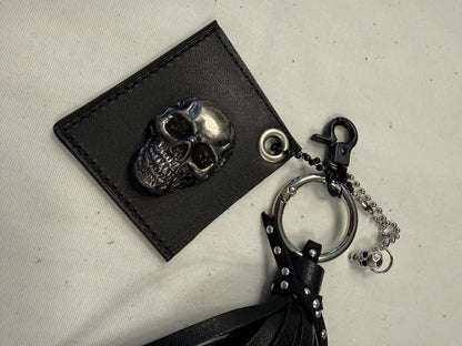 Repurposed Coach Tic Tac Toe Leather Board Square, Skull Charm, and Tassel Bag Charm Cluster