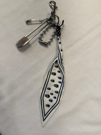 Black & White Skull Scarf Bag Charm Cluster with Large Ball Chain, Safety Pink and Skull Charm
