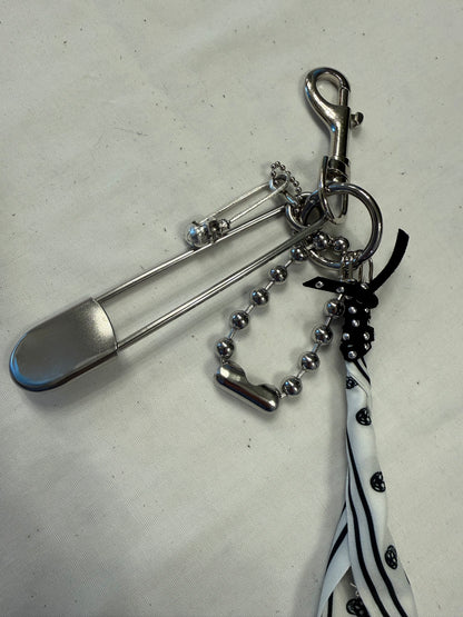 Black & White Skull Scarf Bag Charm Cluster with Large Ball Chain, Safety Pink and Skull Charm