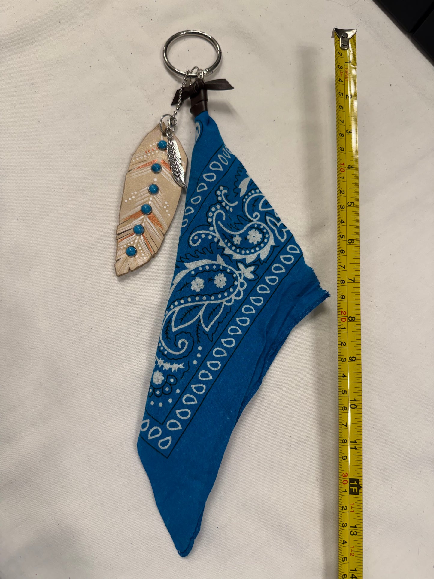 Repurposed Free People Feather & Turquoise Bandana Bag Charm Cluster