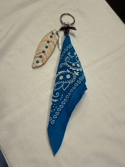 Repurposed Free People Feather & Turquoise Bandana Bag Charm Cluster