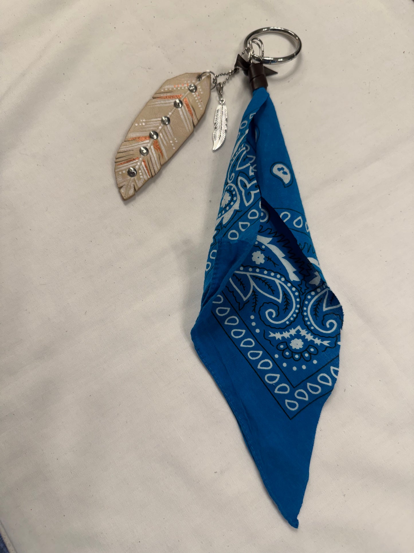 Repurposed Free People Feather & Turquoise Bandana Bag Charm Cluster