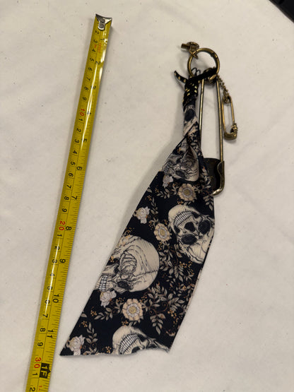 Skull Scarf Bag Charm Cluster with Antique Brass Hardware