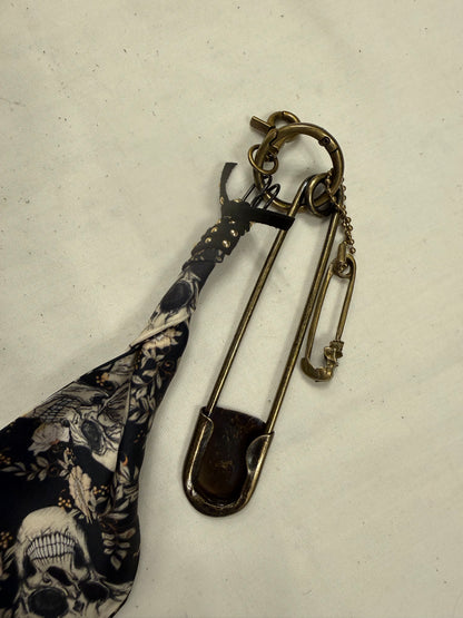 Skull Scarf Bag Charm Cluster with Antique Brass Hardware
