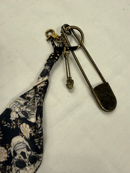 Skull Scarf Bag Charm Cluster with Antique Brass Hardware