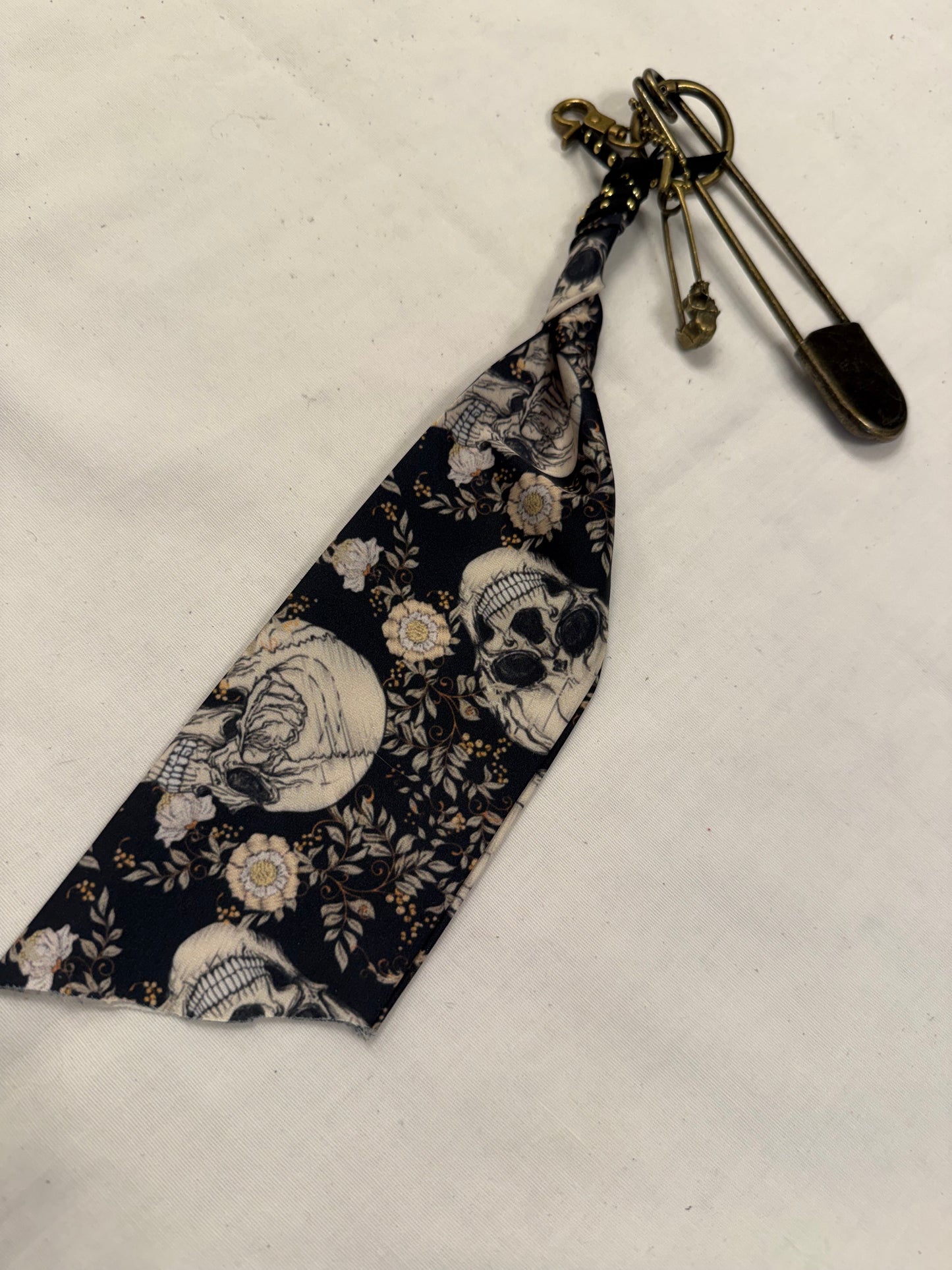Skull Scarf Bag Charm Cluster with Antique Brass Hardware