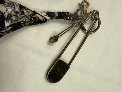 Skull Scarf Bag Charm Cluster with Antique Brass Hardware