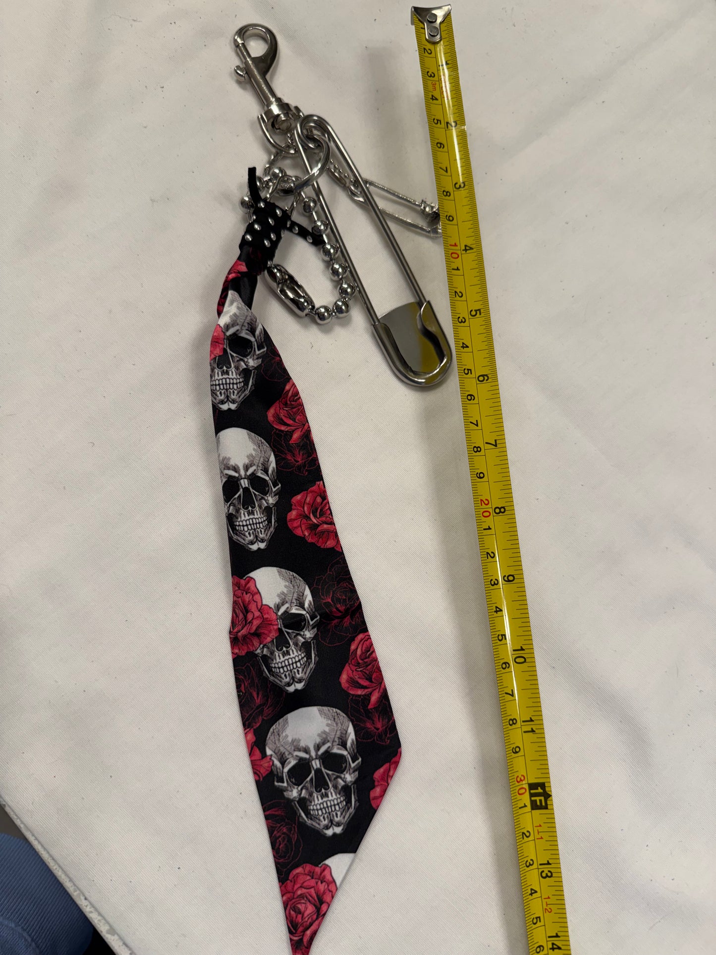 Skull & Pink Floral Scarf Bag Charm Cluster with Large Ball Chain