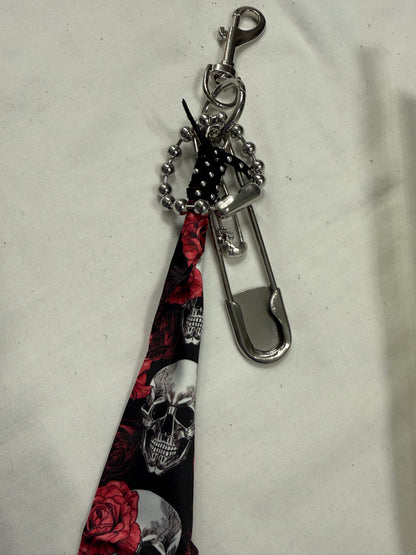 Skull & Pink Floral Scarf Bag Charm Cluster with Large Ball Chain