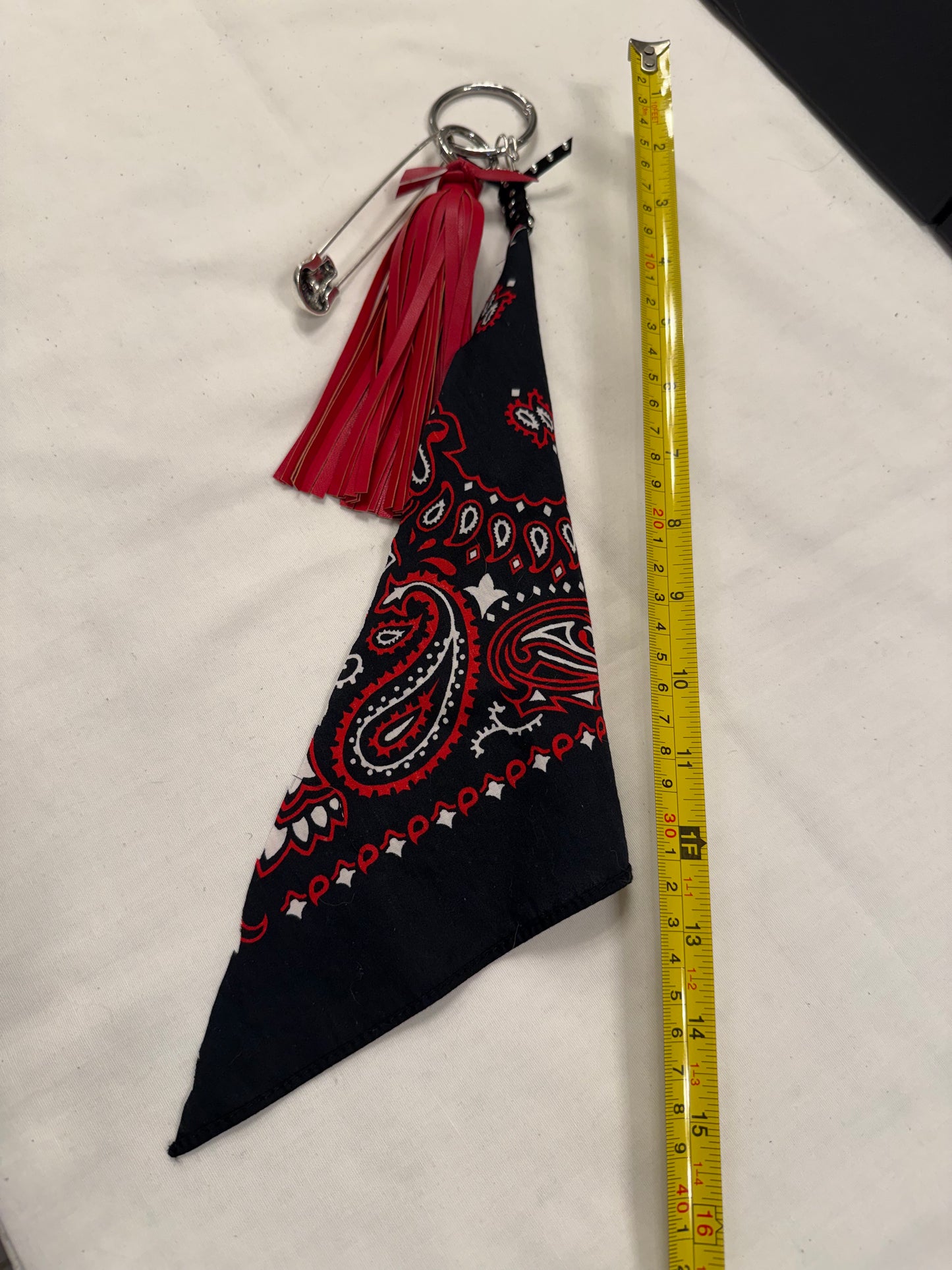 Red Tassel, Bandana, Skull Safety Pin Bag Charm Cluster