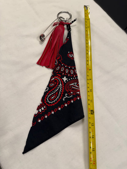 Red Tassel, Bandana, Skull Safety Pin Bag Charm Cluster