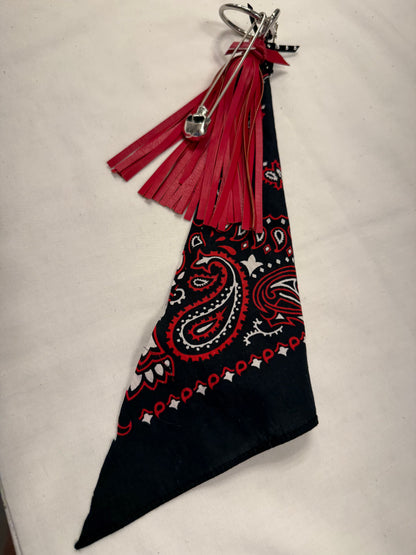 Red Tassel, Bandana, Skull Safety Pin Bag Charm Cluster