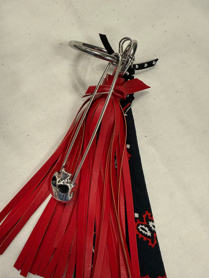 Red Tassel, Bandana, Skull Safety Pin Bag Charm Cluster