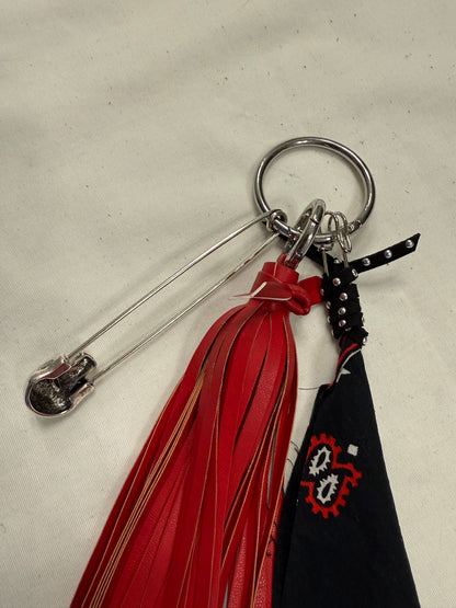 Red Tassel, Bandana, Skull Safety Pin Bag Charm Cluster