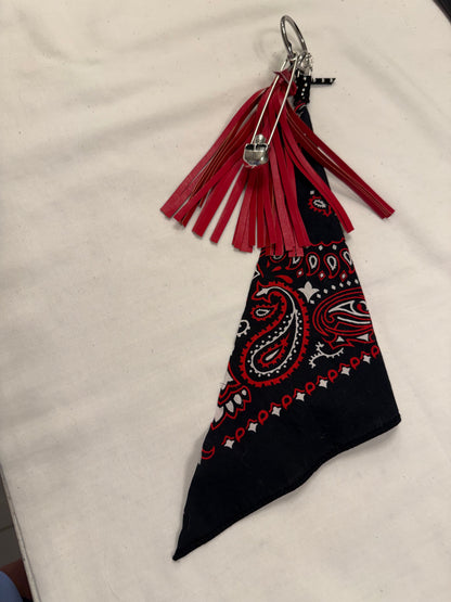 Red Tassel, Bandana, Skull Safety Pin Bag Charm Cluster