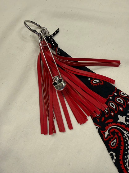 Red Tassel, Bandana, Skull Safety Pin Bag Charm Cluster
