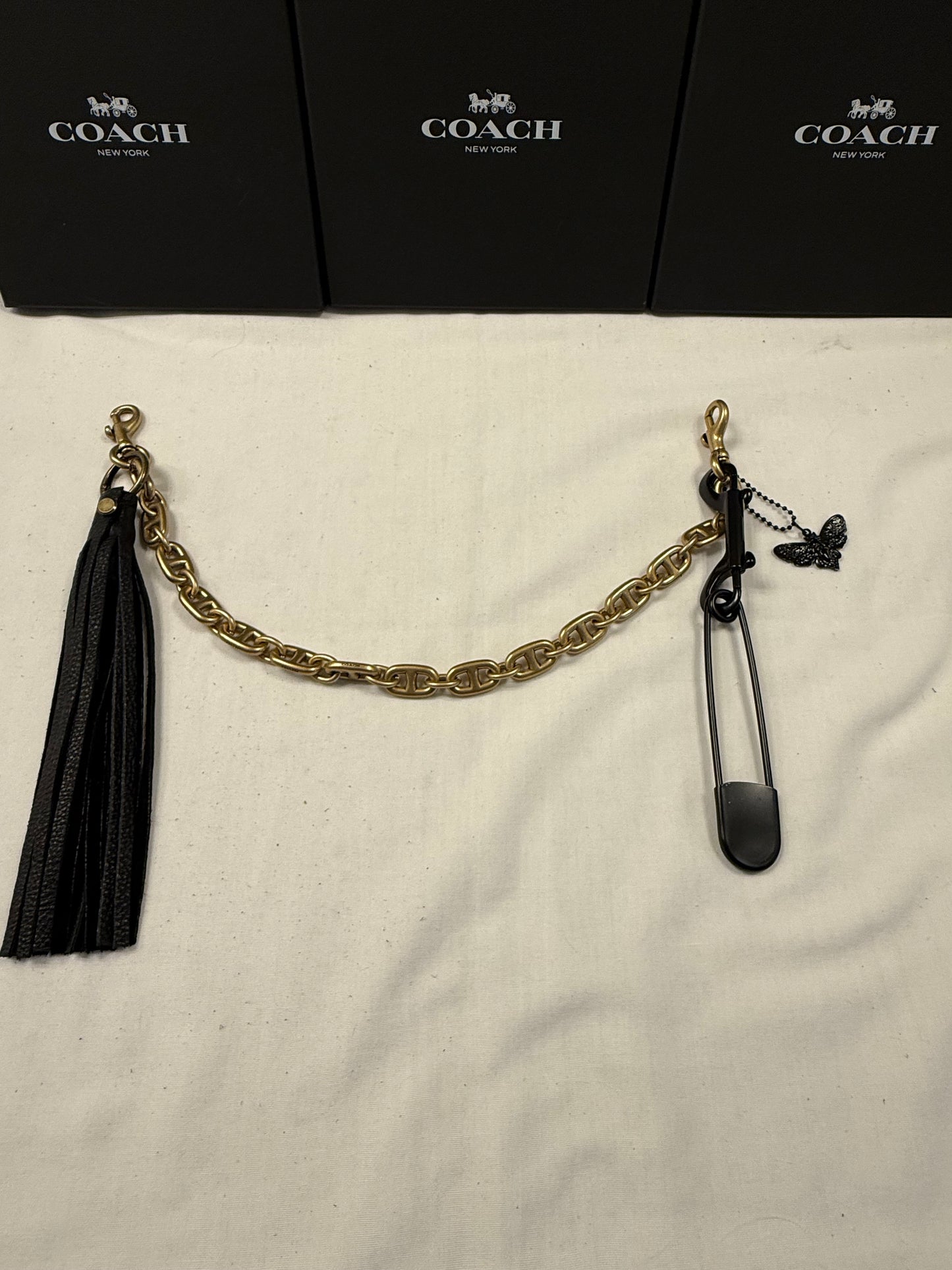 Repurposed Coach Beat Bag Chain with Mixed-Metal Charms and Tassel
