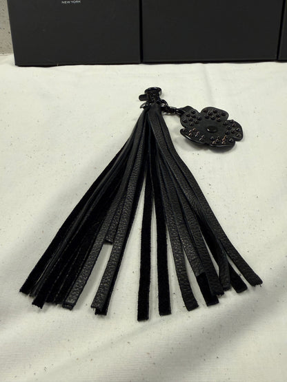 Black Pebbled Leather Tassel with Repurposed Coach Tea Rose