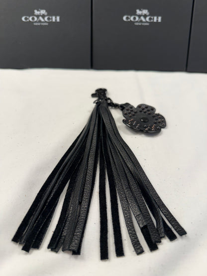 Black Pebbled Leather Tassel with Repurposed Coach Tea Rose