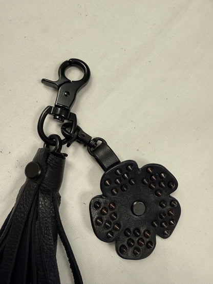 Black Pebbled Leather Tassel with Repurposed Coach Tea Rose