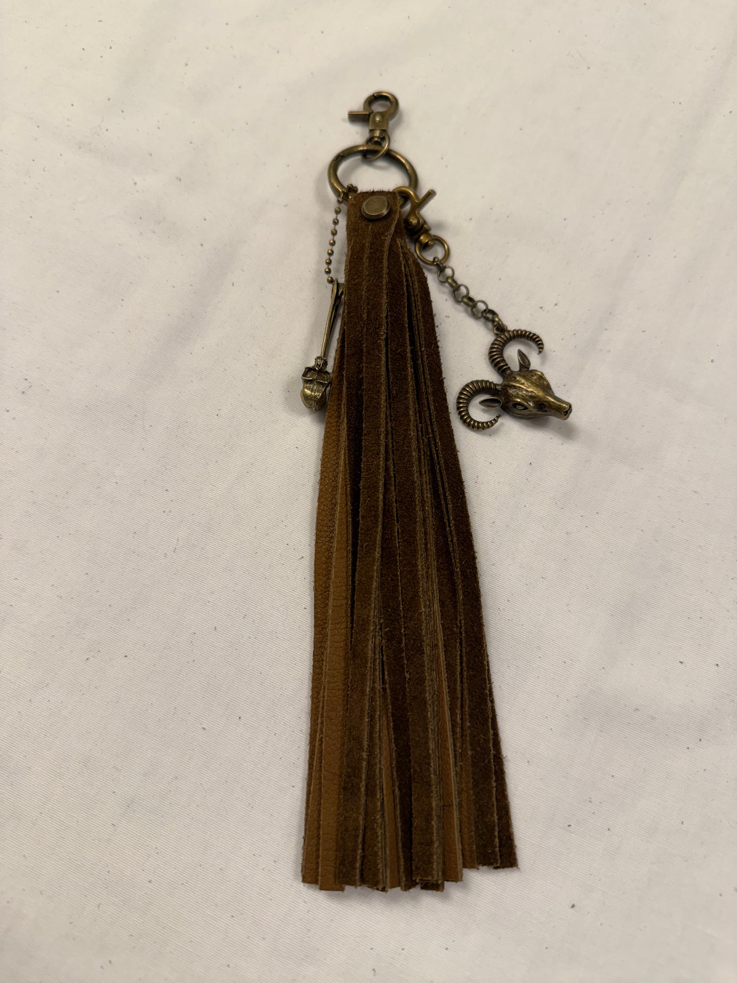 Handmade Brown Suede Tassel with Ram & Skull Charms
