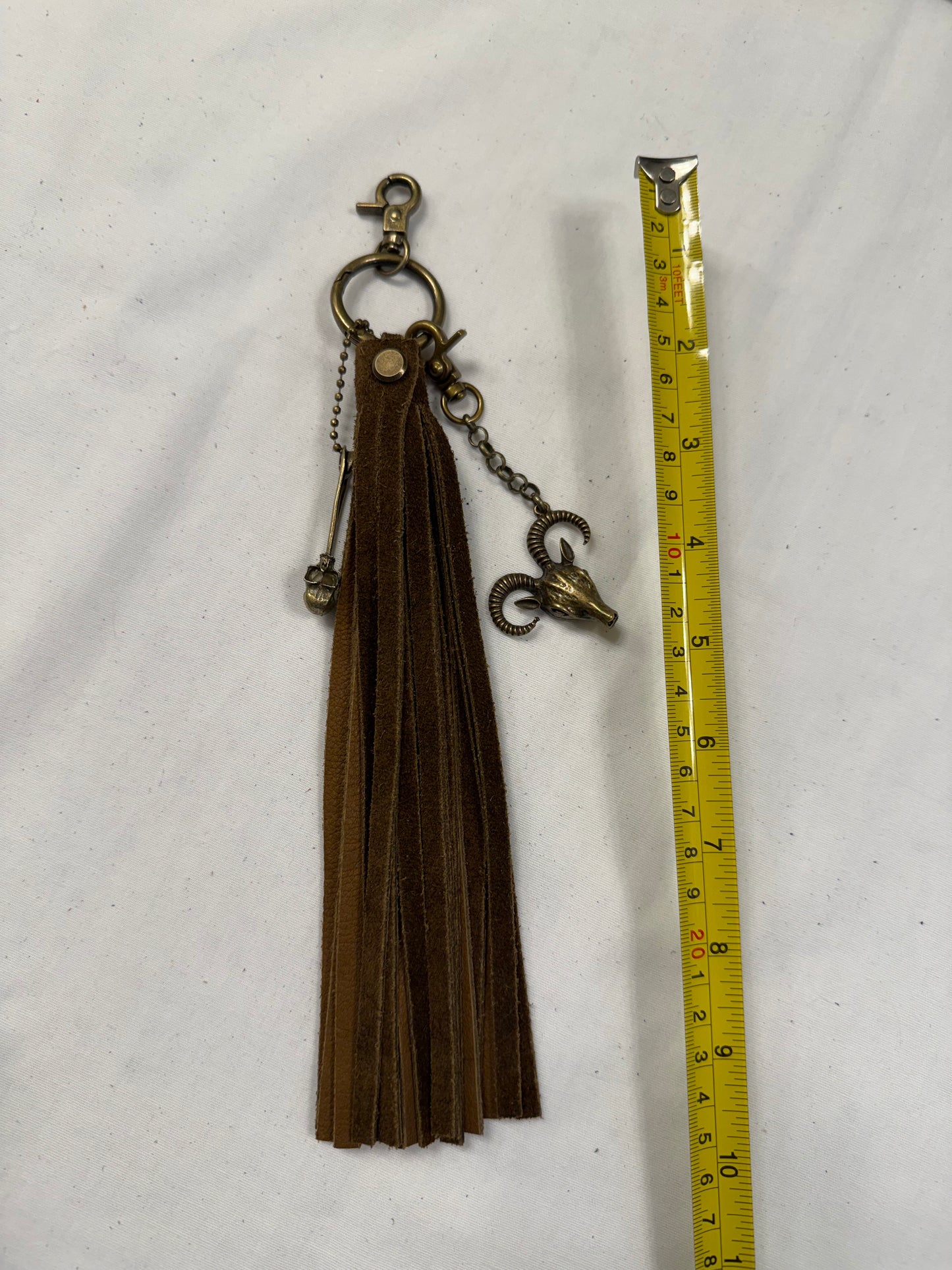 Handmade Brown Suede Tassel with Ram & Skull Charms