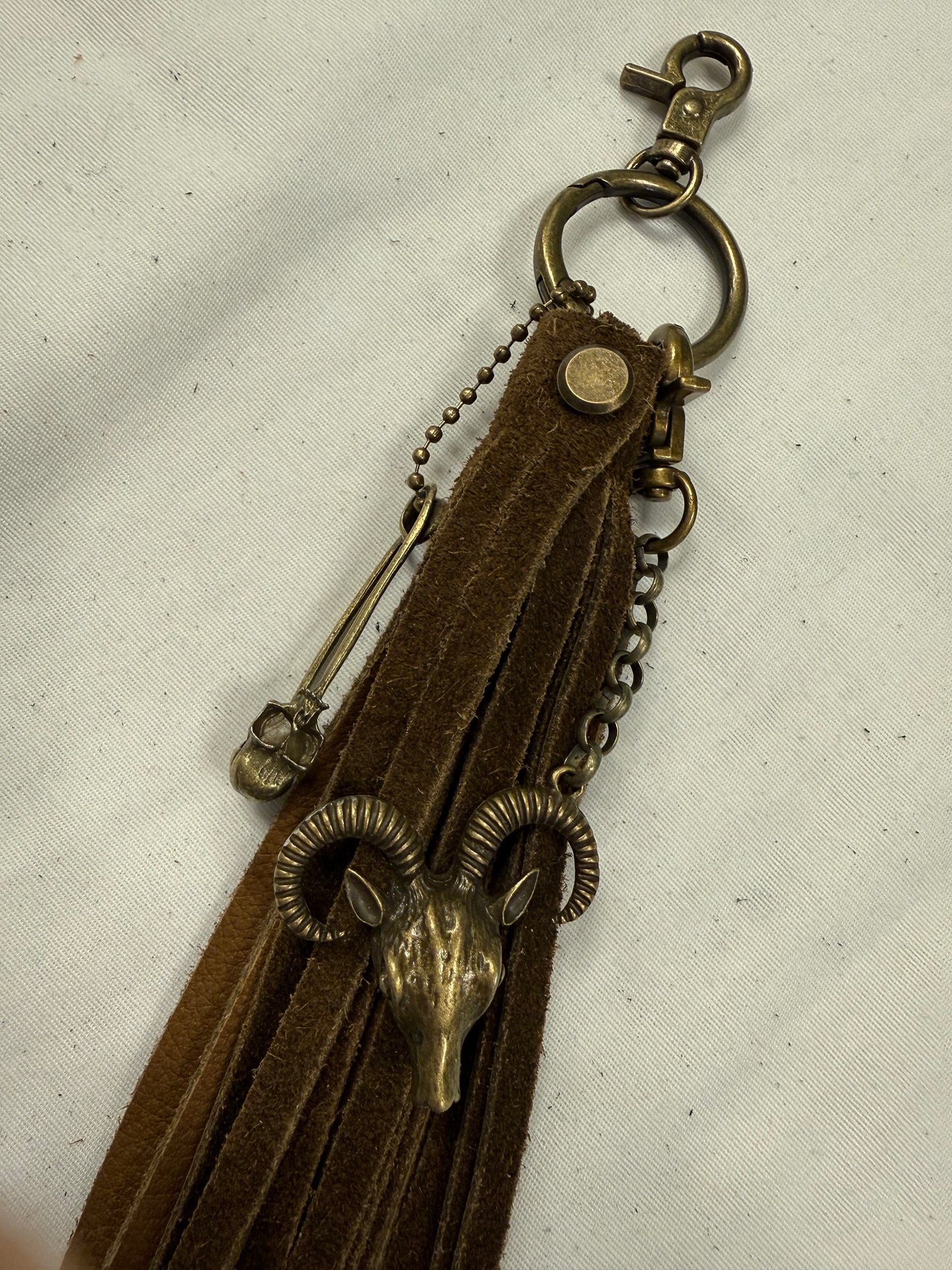 Handmade Brown Suede Tassel with Ram & Skull Charms