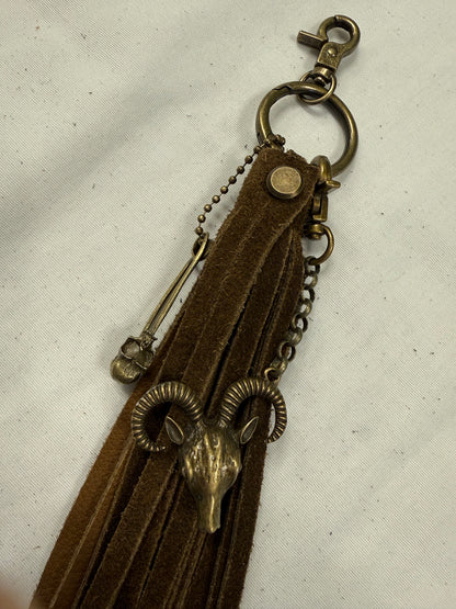 Handmade Brown Suede Tassel with Ram & Skull Charms