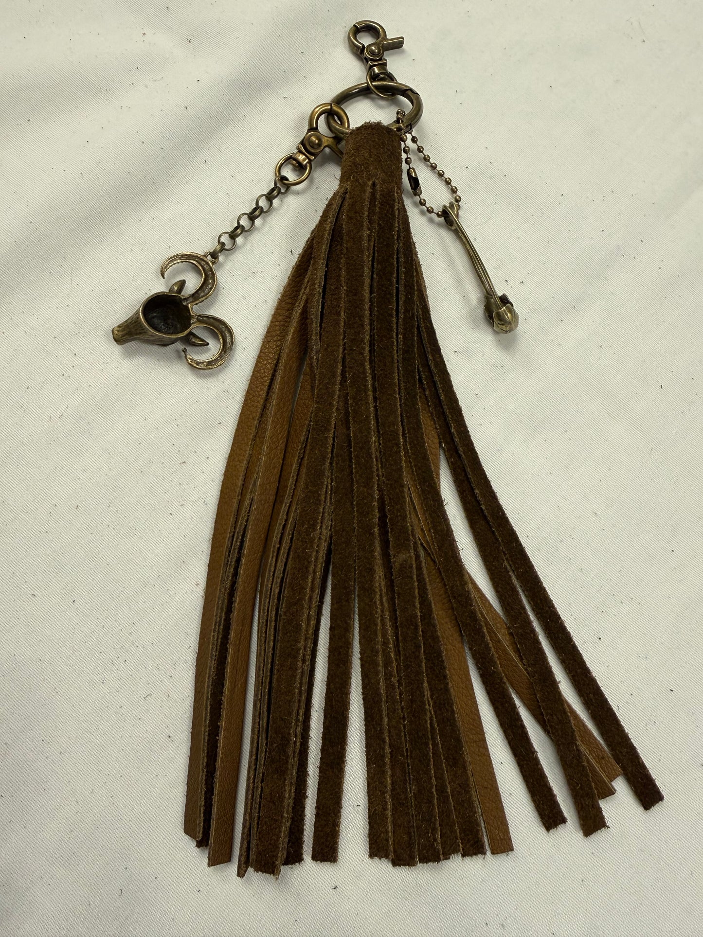 Handmade Brown Suede Tassel with Ram & Skull Charms