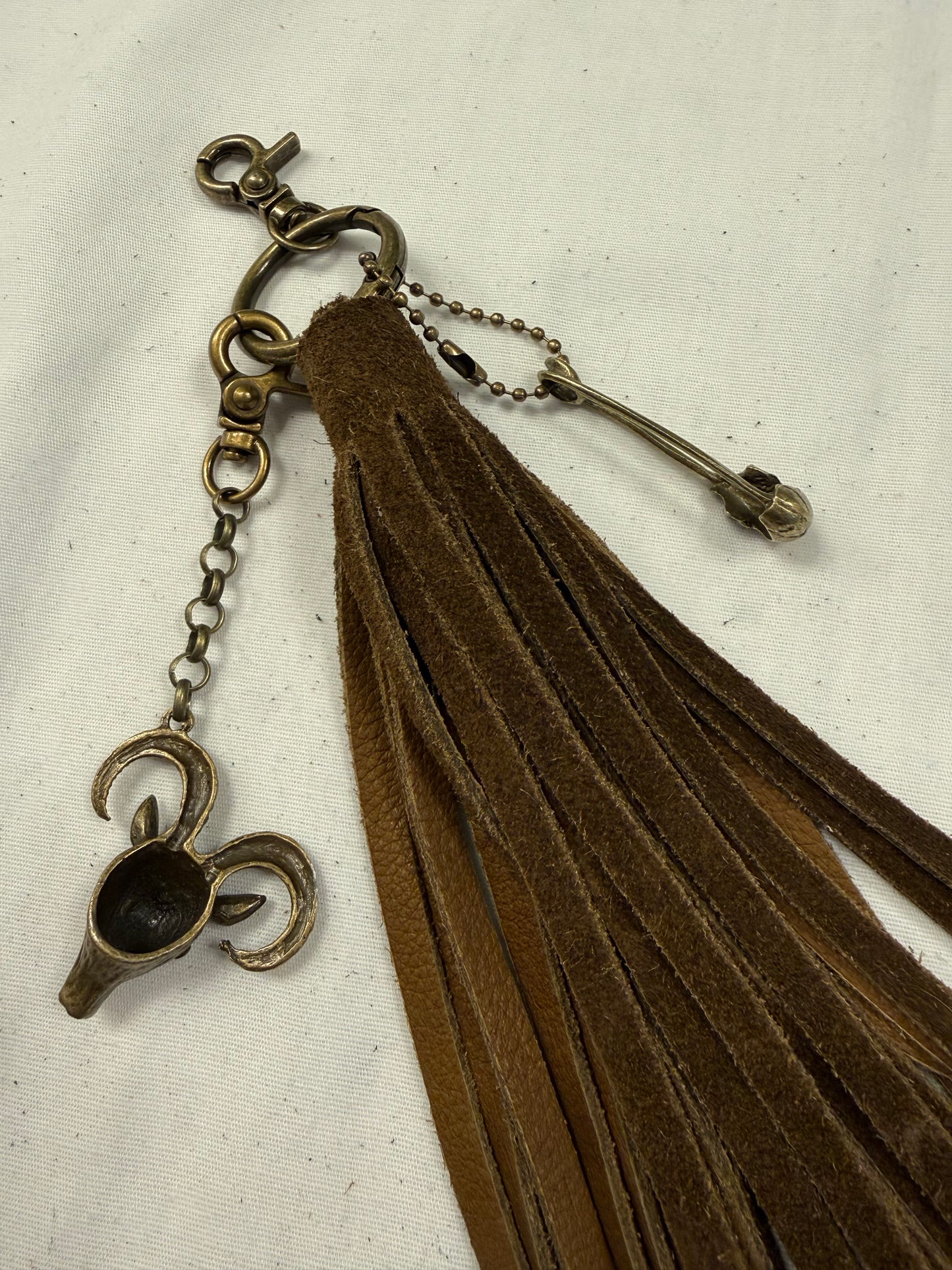 Handmade Brown Suede Tassel with Ram & Skull Charms