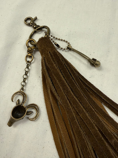 Handmade Brown Suede Tassel with Ram & Skull Charms