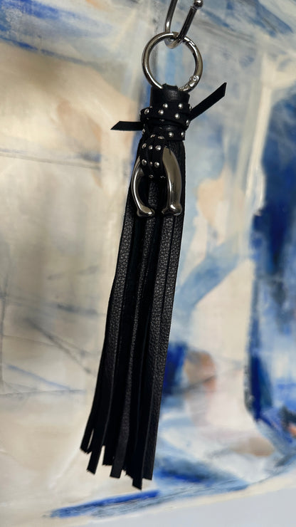 Upcrafted C Coach Charm in Silver-Tone with Leather Tassel and Riveted Suede Tie