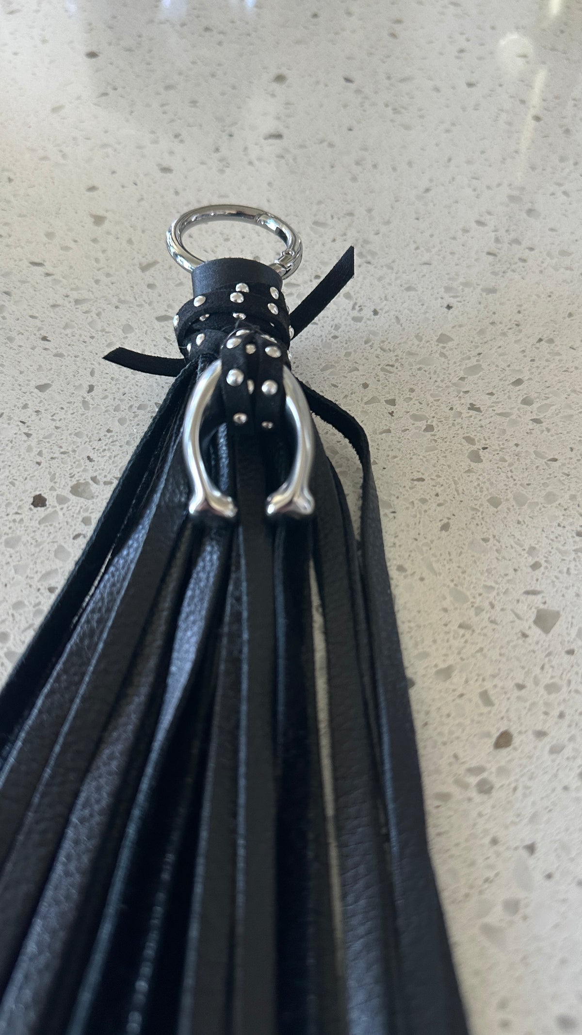 Upcrafted C Coach Charm in Silver-Tone with Leather Tassel and Riveted Suede Tie