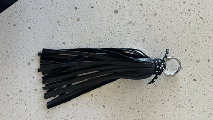 Upcrafted C Coach Charm in Silver-Tone with Leather Tassel and Riveted Suede Tie