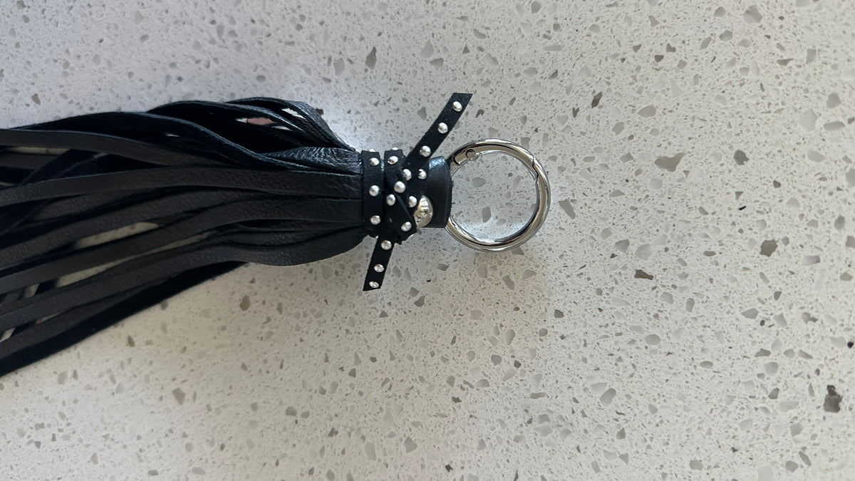 Upcrafted C Coach Charm in Silver-Tone with Leather Tassel and Riveted Suede Tie
