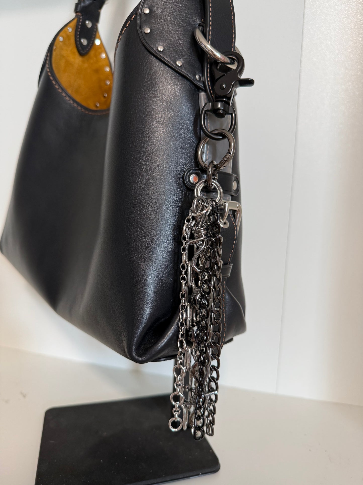 Mixed-Metal Seven-Chain Tassel Bag Charm – Black, Silver & Gunmetal