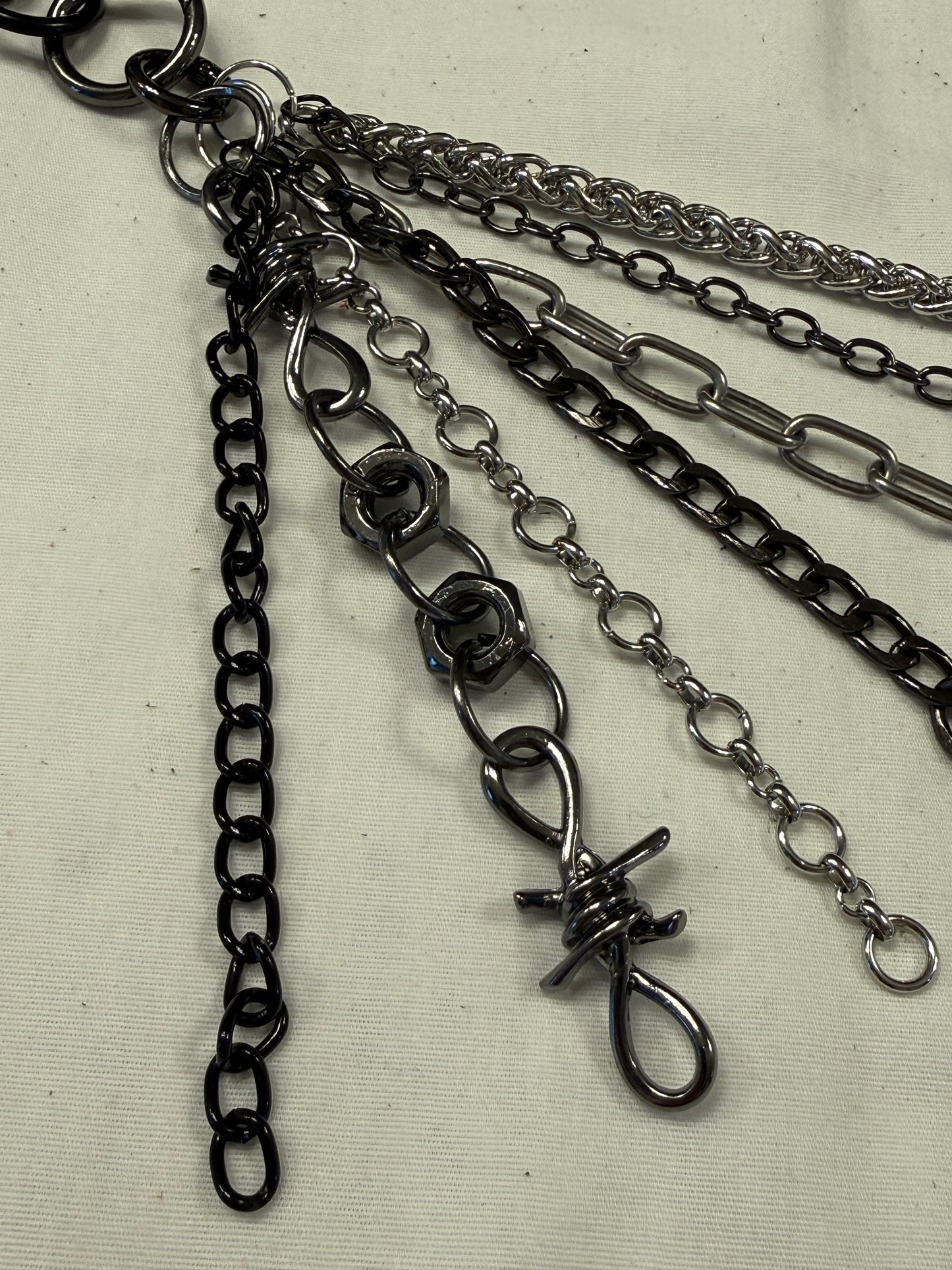 Mixed-Metal Seven-Chain Tassel Bag Charm – Black, Silver & Gunmetal