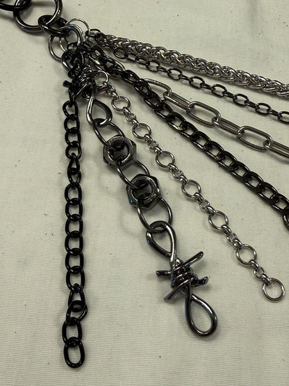 Mixed-Metal Seven-Chain Tassel Bag Charm – Black, Silver & Gunmetal