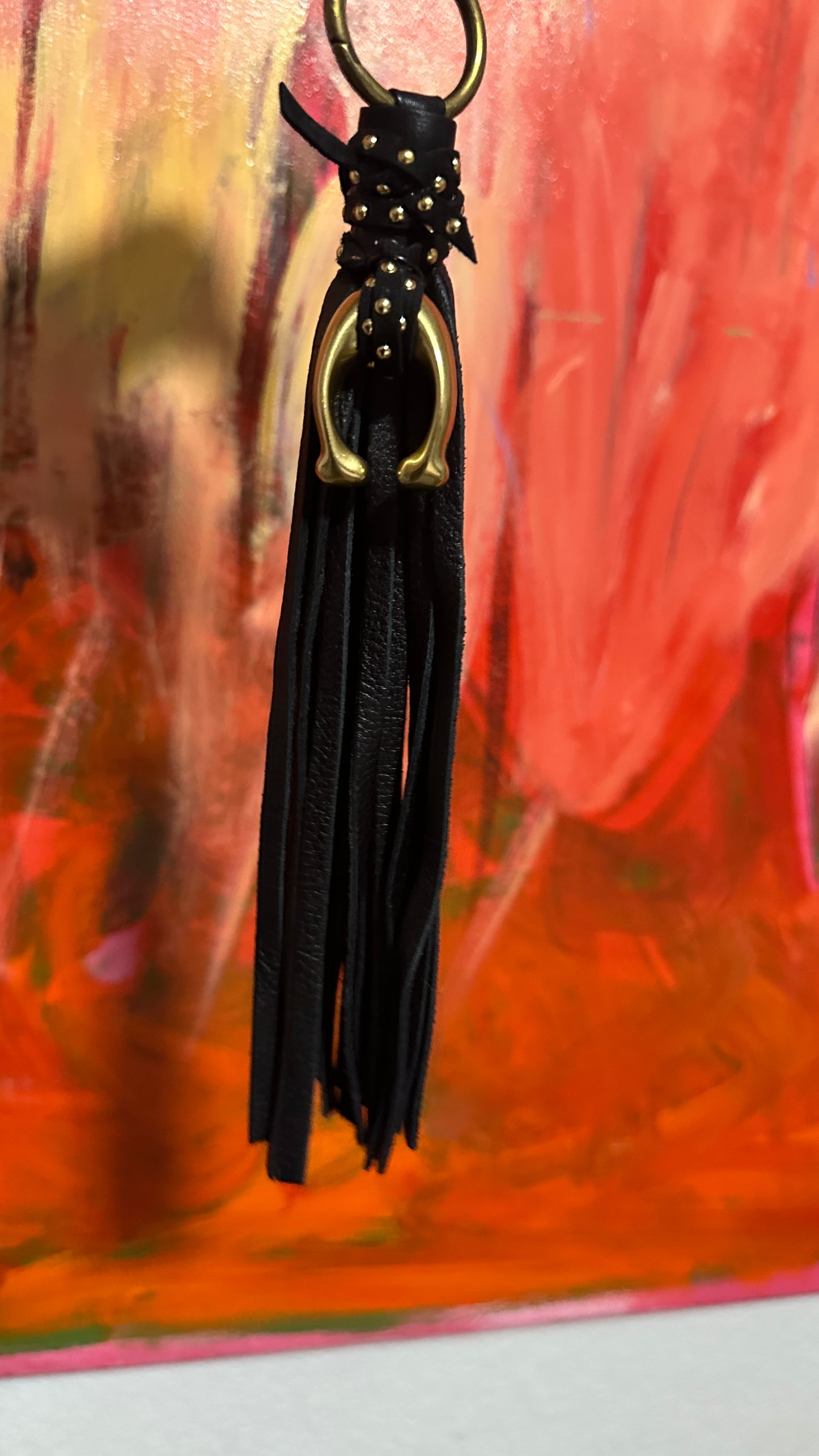 Upcrafted C Coach Charm from Tic Tac Toe set in Brass/Gold-Tone with Leather Tassel and Riveted Suede Tie
