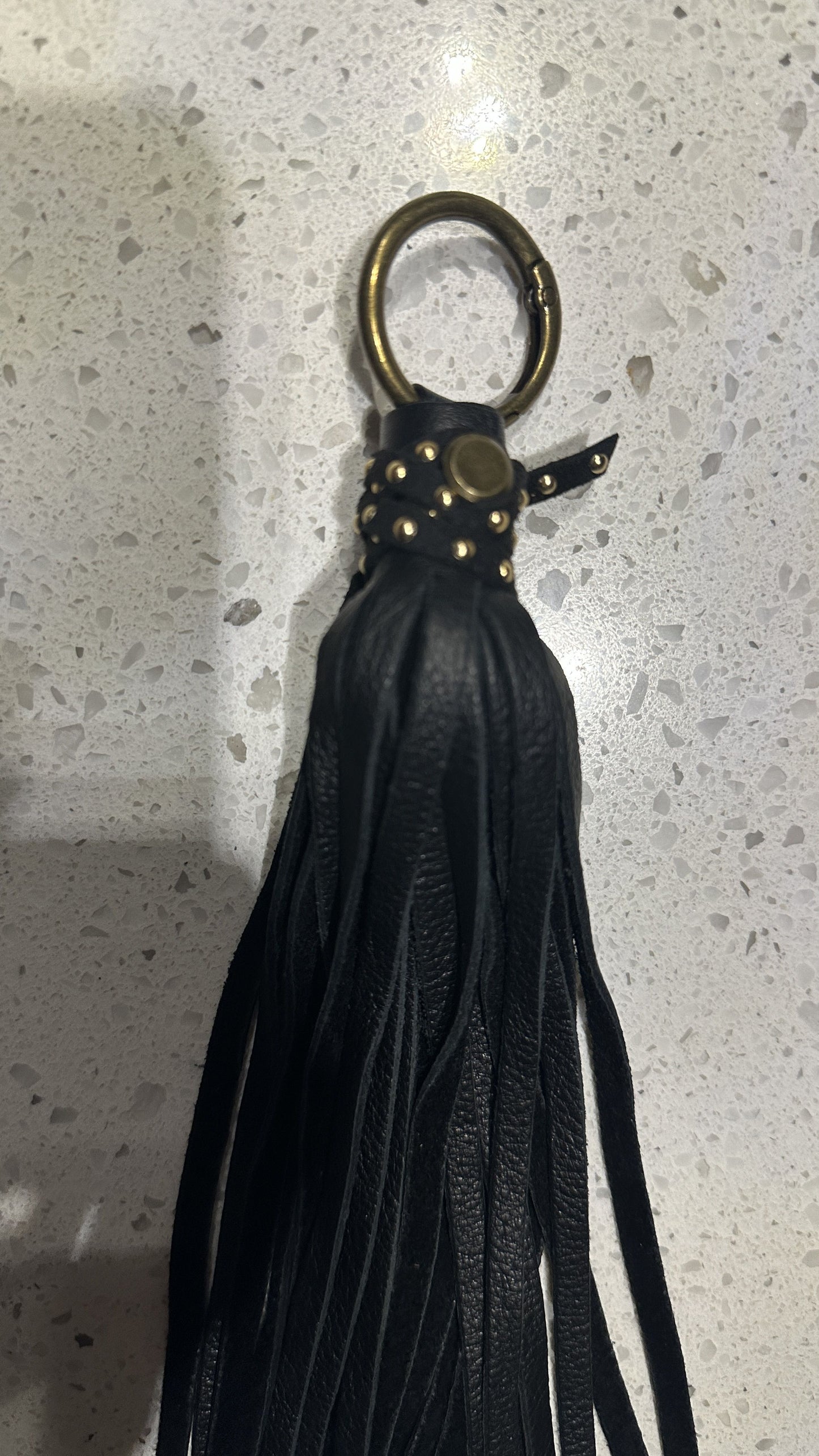 Upcrafted C Coach Charm from Tic Tac Toe set in Brass/Gold-Tone with Leather Tassel and Riveted Suede Tie