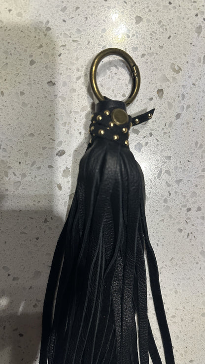 Upcrafted C Coach Charm from Tic Tac Toe set in Brass/Gold-Tone with Leather Tassel and Riveted Suede Tie