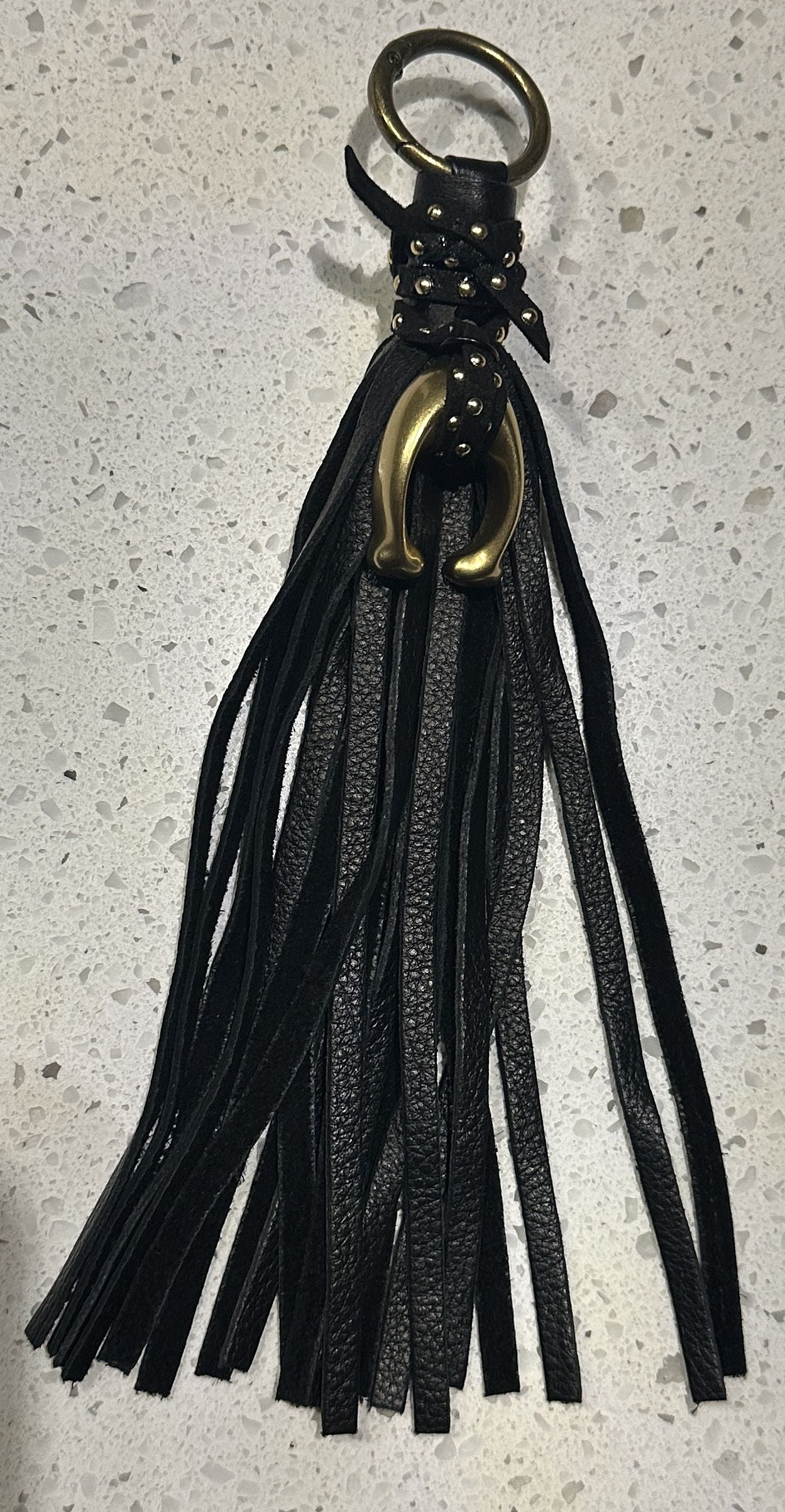 Upcrafted C Coach Charm from Tic Tac Toe set in Brass/Gold-Tone with Leather Tassel and Riveted Suede Tie
