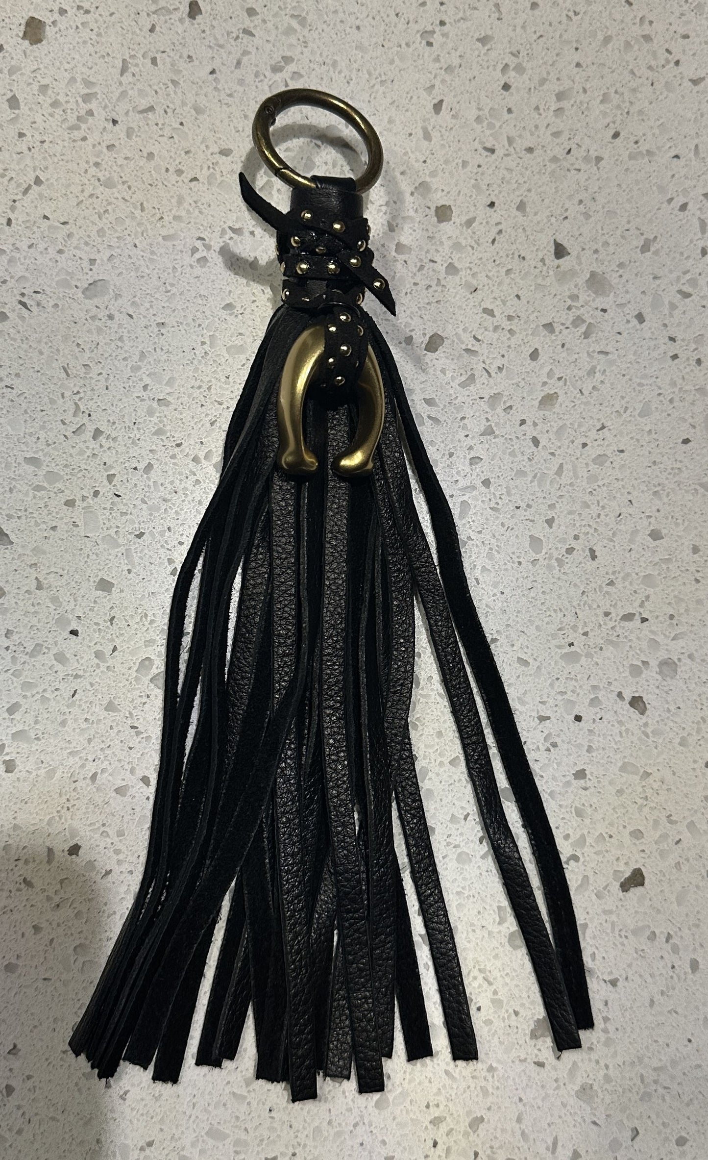 Upcrafted C Coach Charm from Tic Tac Toe set in Brass/Gold-Tone with Leather Tassel and Riveted Suede Tie